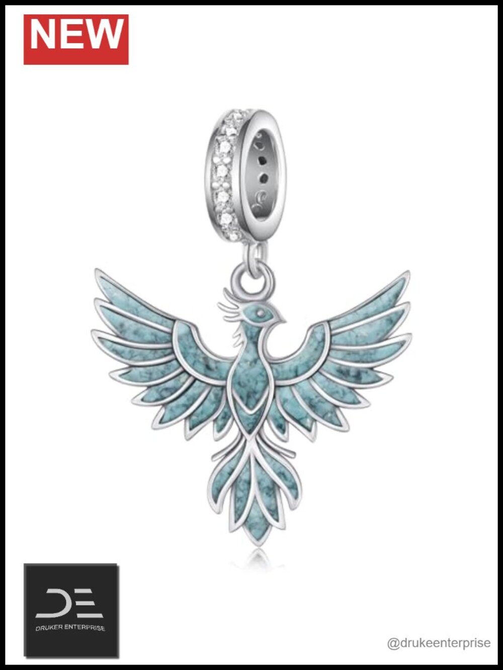 Sterling Silver Phoenix Charm Turquoise Bead Bracelet Charm